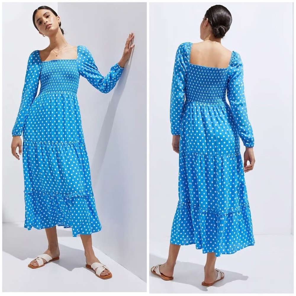 Anthropologie Dolan Blue Polka Dot Laney Maxi‎ Dress Size Small Boho Summer